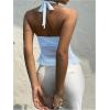 image:imageMakeMeChic Womens Tie Backless Halter Tops Metal Decor Split Sleeveless Y2k TankLight Blue