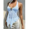 image:imageMakeMeChic Womens Tie Backless Halter Tops Metal Decor Split Sleeveless Y2k TankLight Blue