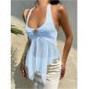 image:imageMakeMeChic Womens Tie Backless Halter Tops Metal Decor Split Sleeveless Y2k TankLight Blue