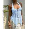 image:imageMakeMeChic Womens Tie Backless Halter Tops Metal Decor Split Sleeveless Y2k TankLight Blue