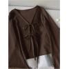 image:imageMakeMeChic Womens Tie Front Bell Long Sleeve Top Bow Rib Knit CardiganCoffee Brown
