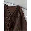 image:imageMakeMeChic Womens Tie Front Bell Long Sleeve Top Bow Rib Knit CardiganCoffee Brown