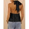 image:imageMakeMeChic Womens Tie Open Back Halter Tops Metal Sleeveless Summer Tank TopBlack