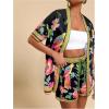 image:imageMakeMeChic Womens Tropical Beach Vacation Outfits Summer Two Piece Sets Boho Floral Kimono Tops and Shorts SetBlack