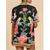 image:imageMakeMeChic Womens Tropical Beach Vacation Outfits Summer Two Piece Sets Boho Floral Kimono Tops and Shorts SetBlack