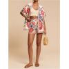 image:imageMakeMeChic Womens Tropical Beach Vacation Outfits Summer Two Piece Sets Boho Floral Kimono Tops and Shorts SetBoho Pink and Beige