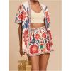image:imageMakeMeChic Womens Tropical Beach Vacation Outfits Summer Two Piece Sets Boho Floral Kimono Tops and Shorts SetBoho Pink and Beige