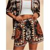 image:imageMakeMeChic Womens Tropical Beach Vacation Outfits Summer Two Piece Sets Boho Floral Kimono Tops and Shorts SetKhaki