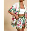 image:imageMakeMeChic Womens Tropical Beach Vacation Outfits Summer Two Piece Sets Boho Floral Kimono Tops and Shorts SetMulticolor