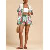 image:imageMakeMeChic Womens Tropical Beach Vacation Outfits Summer Two Piece Sets Boho Floral Kimono Tops and Shorts SetMulticolor