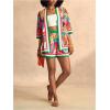 image:imageMakeMeChic Womens Tropical Beach Vacation Outfits Summer Two Piece Sets Boho Floral Kimono Tops and Shorts SetPink and Green