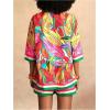 image:imageMakeMeChic Womens Tropical Beach Vacation Outfits Summer Two Piece Sets Boho Floral Kimono Tops and Shorts SetPink and Green