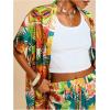 image:imageMakeMeChic Womens Tropical Beach Vacation Outfits Summer Two Piece Sets Boho Floral Kimono Tops and Shorts SetTropical Fruit Print