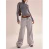 image:imageMakeMeChic Womens Y2K Cropped Sweater Cardigans Striped Zip Up Cardigan High Neck Fall Sweaters Crop TopsDark Grey