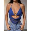 image:imageMakeMeChic Womens Y2k Crochet Halter Top Open Back Metal Ring Draped Front Summer Sequin Rave Party Going Out TopsDark Blue