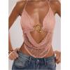 image:imageMakeMeChic Womens Y2k Crochet Halter Top Open Back Metal Ring Draped Front Summer Sequin Rave Party Going Out TopsDusty Pink