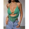 image:imageMakeMeChic Womens Y2k Crochet Halter Top Open Back Metal Ring Draped Front Summer Sequin Rave Party Going Out TopsGreen