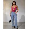 image:imageMakeMeChic Womens Y2k Crochet Halter Top Open Back Metal Ring Draped Front Summer Sequin Rave Party Going Out TopsHot Pink