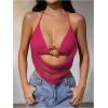 image:imageMakeMeChic Womens Y2k Crochet Halter Top Open Back Metal Ring Draped Front Summer Sequin Rave Party Going Out TopsHot Pink