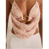 image:imageMakeMeChic Womens Y2k Crochet Halter Top Open Back Metal Ring Draped Front Summer Sequin Rave Party Going Out TopsLight Pink
