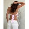 image:imageMakeMeChic Womens Y2k Crochet Halter Top Open Back Metal Ring Draped Front Summer Sequin Rave Party Going Out TopsPink