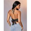 image:imageMakeMeChic Womens Y2k Crochet Halter Top Open Back Metal Ring Draped Front Summer Sequin Rave Party Going Out TopsSequin Black