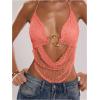 image:imageMakeMeChic Womens Y2k Crochet Halter Top Open Back Metal Ring Draped Front Summer Sequin Rave Party Going Out TopsWatermelon Pink