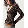 image:imageMakeMeChic Womens Y2k Leopard Print Tops Going Out Long Sleeve Top V Neck Button Down TShirtBrown