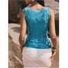 image:imageMakeMeChic Womens Y2k Sparkly Sequin Tank Tops Floral Sexy V Neck Lace Crop Party TopBlue
