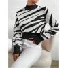 image:imageMakeMeChic Womens Zebra Striped Sweater Christmas Mock Neck Long Sleeve Knitted Pullover TopsBlack and White