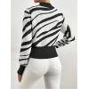 image:imageMakeMeChic Womens Zebra Striped Sweater Christmas Mock Neck Long Sleeve Knitted Pullover TopsBlack and White