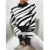 image:imageMakeMeChic Womens Zebra Striped Sweater Christmas Mock Neck Long Sleeve Knitted Pullover TopsBlack and White