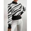 image:imageMakeMeChic Womens Zebra Striped Sweater Christmas Mock Neck Long Sleeve Knitted Pullover TopsBlack and White