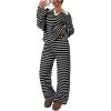 image:imageMakeMeChic Striped Lounge Set 2 Piece Sweater Sets for Women Going Out Travel OutfitBlack