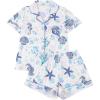 image:imageMakeMeChic Womens 2 Piece Pajama Set Starfish Button Down Shirt and Shorts Pjs Lounge SetsBlue