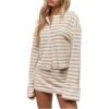 image:imageMakeMeChic Womens 2 Piece Sweater Skirt Set Striped Cardigan and Mini Skirt Fall Knit Lounge SetsMulticolor