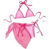 image:imageMakeMeChic Womens 3 Piece Bikini Set Halter Tie Back Triangle Swimsuit with Beach Cover Up SkirtPink