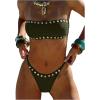 image:imageMakeMeChic Womens Bandeau Bikini Sets Strapless Thong High Cut 2 Piece Bathing SuitGreen