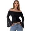 image:imageMakeMeChic Womens Bell Sleeve Lace Tops Off The Shoulder Crop Tops Summer Boho Going Out TopsBlack B
