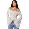 image:imageMakeMeChic Womens Bell Sleeve Lace Tops Off The Shoulder Crop Tops Summer Boho Going Out TopsWhite