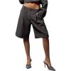 image:imageMakeMeChic Womens Bermuda Shorts Low Waist Knee Length Wide Leg Old Money ShortsBrown