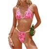 image:imageMakeMeChic Womens Boho Bikini Set Plaid Seashell Halter Triangle 2 Piece Bathing SuitPink