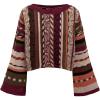 image:imageMakeMeChic Womens Boho Striped Crop Sweaters Bell Sleeve Crew Neck Knit TopsRed