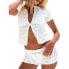 image:imageMakeMeChic Womens Crochet 2 Piece Sets Boho Tops Mini Shorts Swimsuit Coverup Beach Vacation OutfitsWhite