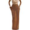 image:imageMakeMeChic Womens Crochet Sequin Skirt Swimsuit Coverup Summer Beach Fishtail Maxi SkirtsGold