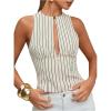 image:imageMakeMeChic Womens Cut Out Striped Tank Tops Crew Neck Zipper Sleeveless Dressy ShirtApricot