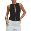 image:imageMakeMeChic Womens Cut Out Striped Tank Tops Crew Neck Zipper Sleeveless Dressy ShirtBlack