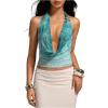 image:imageMakeMeChic Womens Deep V Cowl Neck Tops Going Out Crop Halter TopsMulticolor