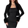 image:imageMakeMeChic Womens Faux Fur Open Front Coat Valentines Fuzzy Long Sleeve Crop Jacket OuterwearBlack