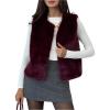image:imageMakeMeChic Womens Faux Fur Vest Tops Fuzzy Sleeveless Fur Jacket Coat OuterwearBurgundy